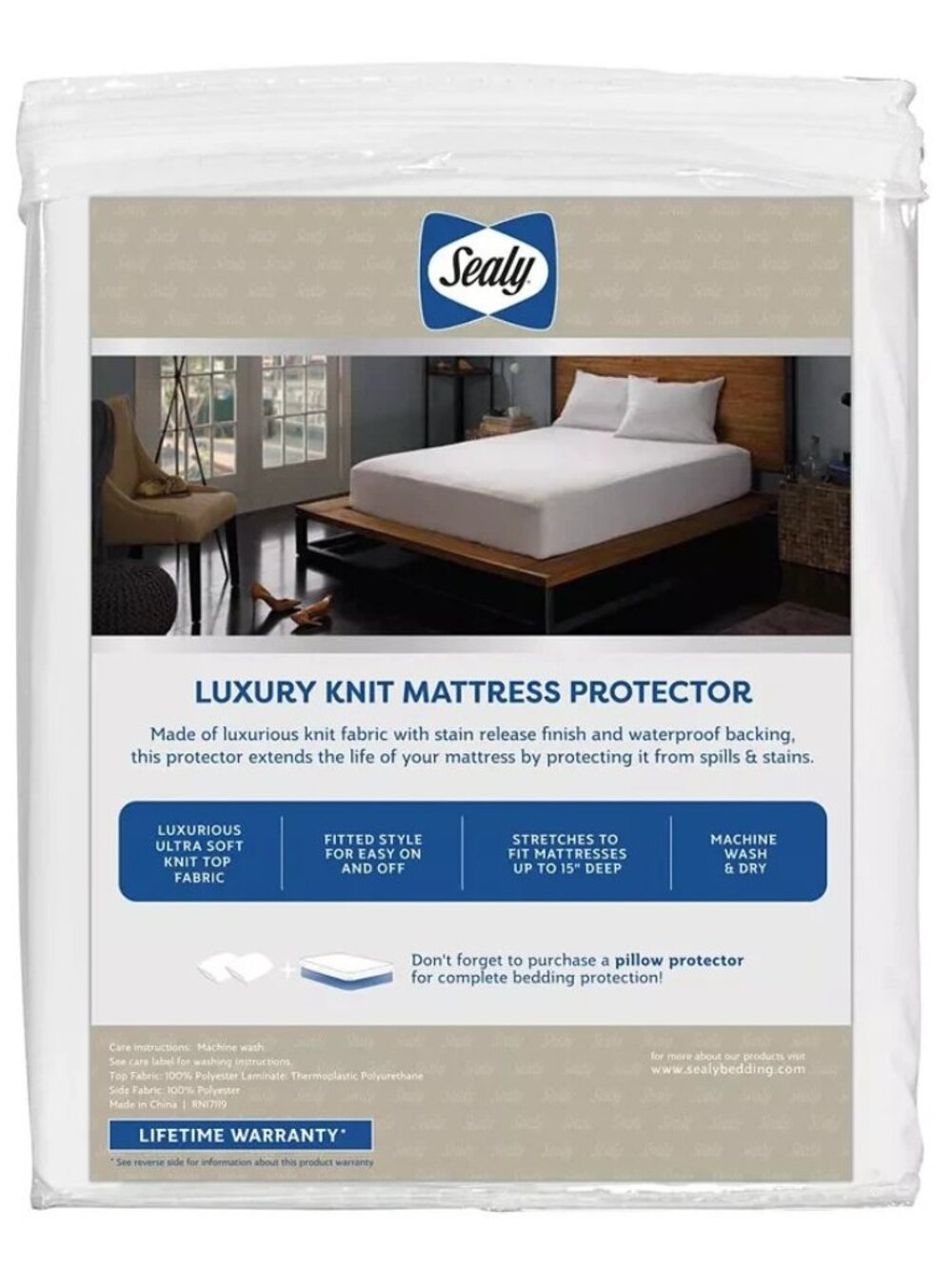 Sealy Luxury Knit Fitted Waterproof Mattress Protector, King $117